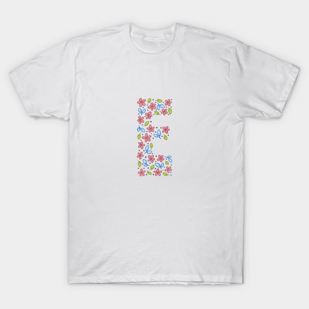 Floral Monogram Letter E - pink and blue T-Shirt by SRSigs